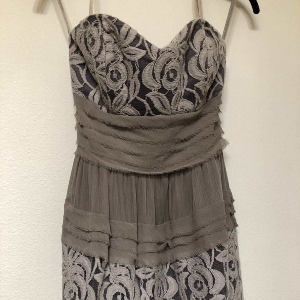 BCBGeneration Strapless Tiered Lace Maxi Gown